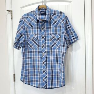 Wrangler men's western plaid pearl snap short sleeve shirt Large
